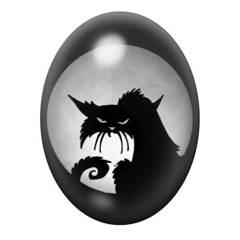 Cabochon en Verre Illustré Chat Noir Halloween 13x18, 18x25 ou 30x40mm