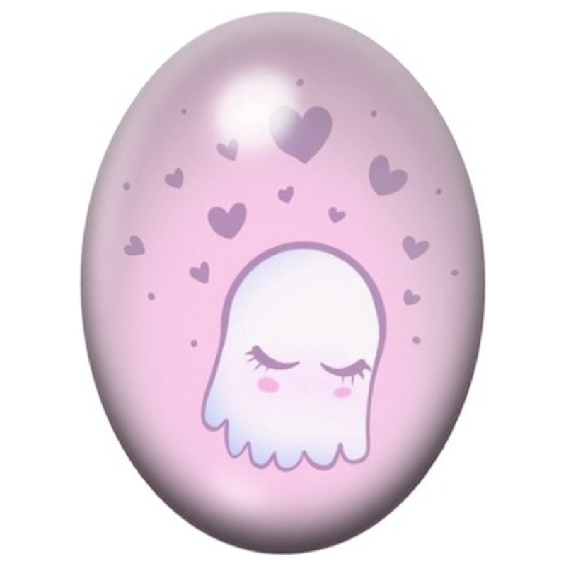 Cabochon en Verre Illustré Petit Fantôme Kawaii aux Cœurs 13x18, 18x25 ou 30x40mm
