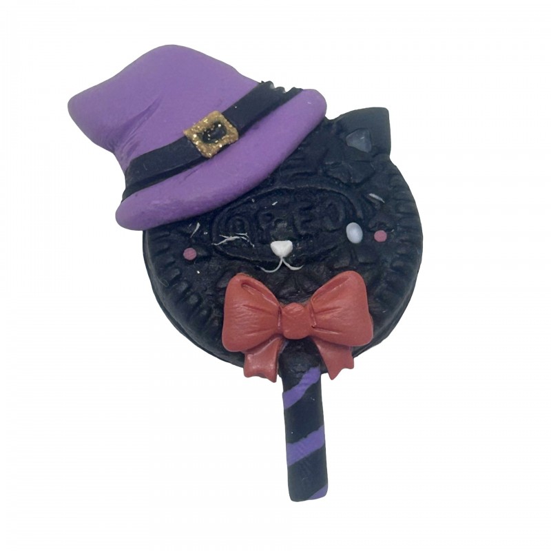 Breloque Chat Sucette Halloween en Pâte Polymère Fimo 45x27mm