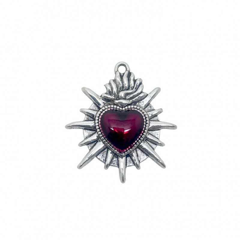 Breloque Coeur en Émail Rouge Métal Argenté Gothique 26x24mm