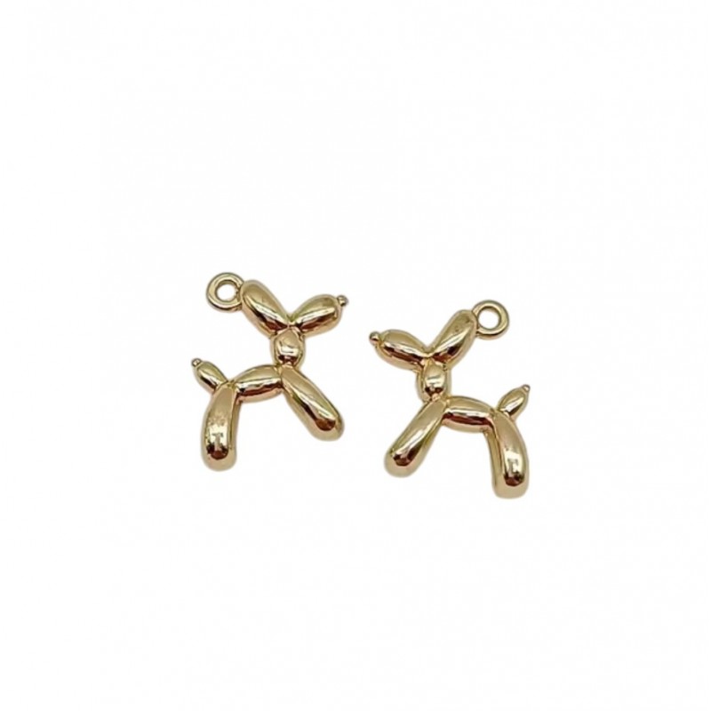 2 Breloques Chien Ballon Métal Doré 19x15mm