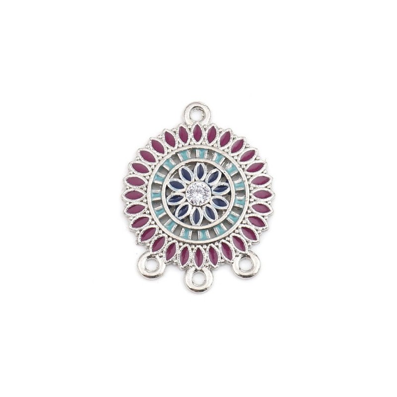2 Connecteurs Mandala en Émail Métal Argenté 28x22mm