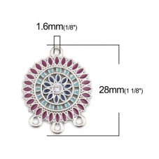 2 Connecteurs Mandala en Émail Métal Argenté 28x22mm