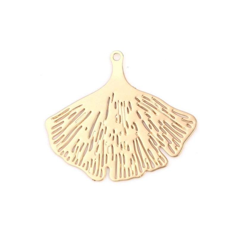 4 Breloques Pendentif Feuille de Ginkgo Dorée Estampe Filigrane Ajouré 25x22mm