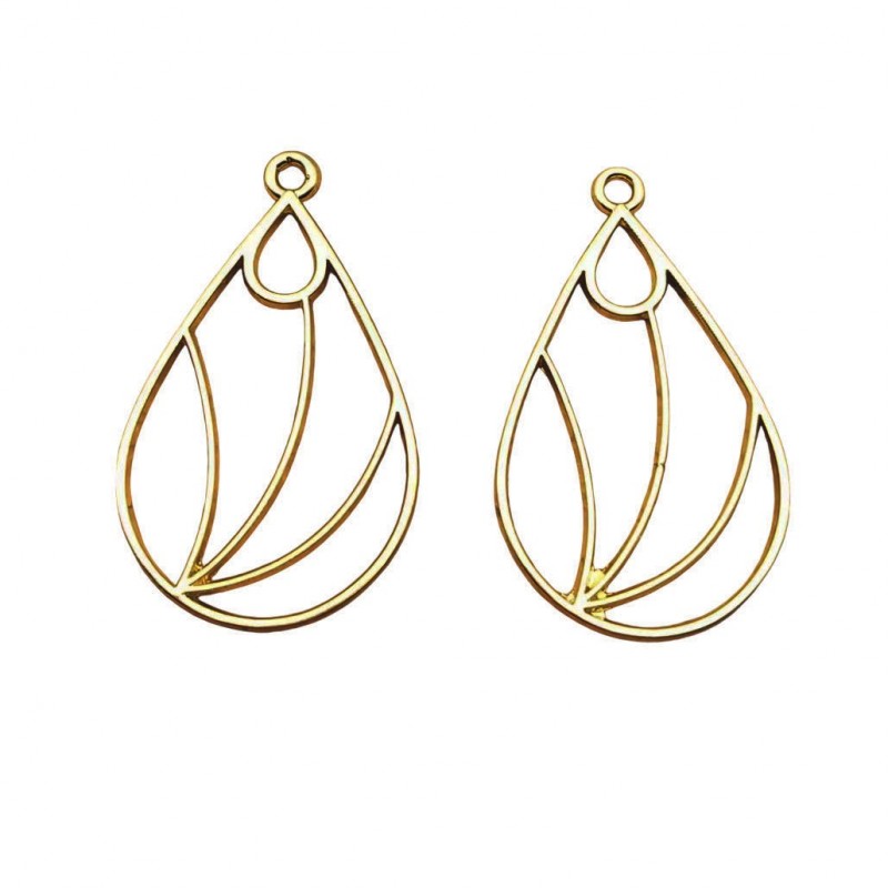 2 Breloques Goutte Ajourée Métal Doré 31x19mm