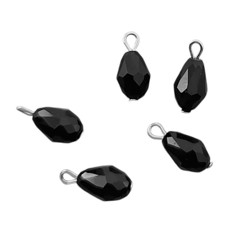 4 Breloques en Cristal Noir Métal Argenté 12x8mm