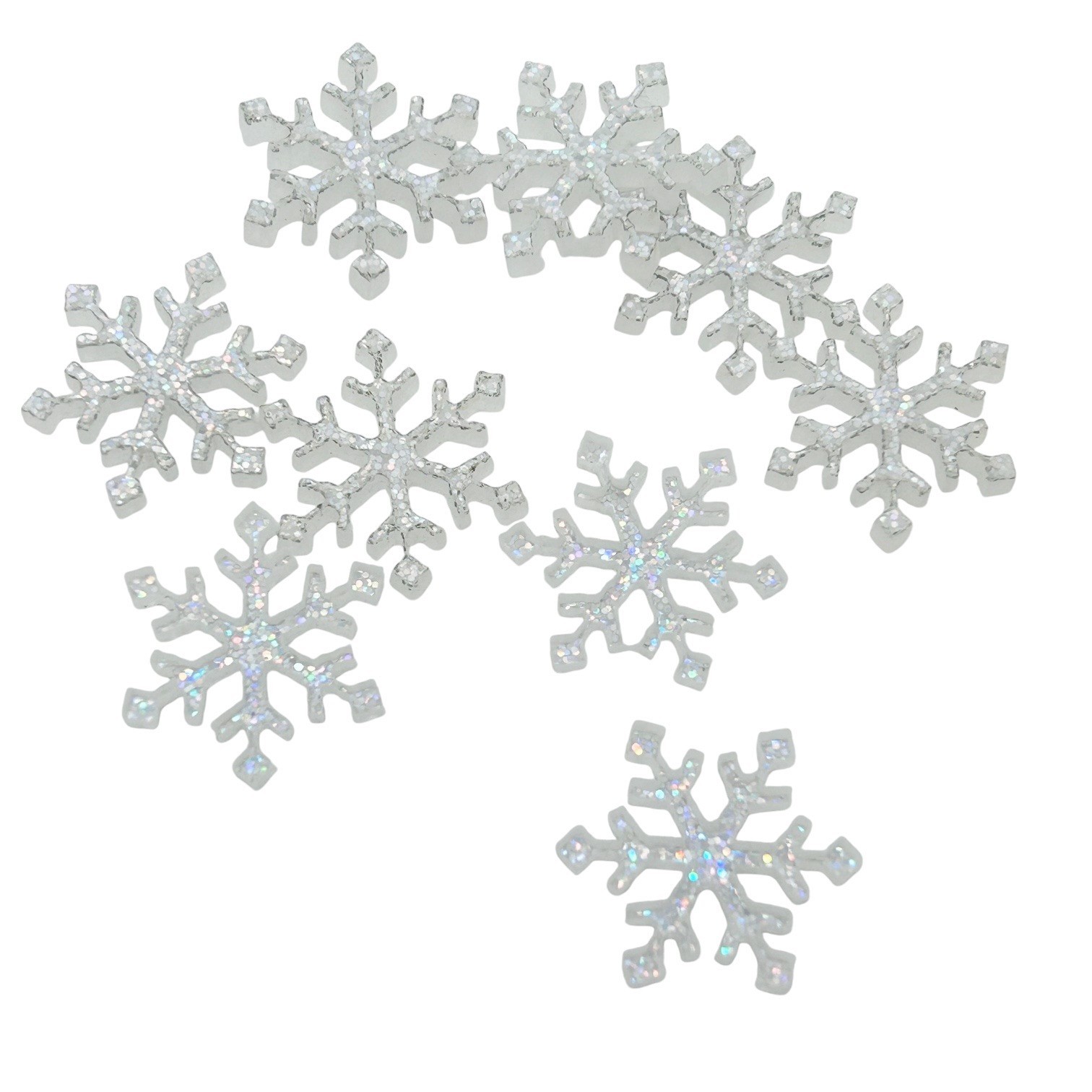 4 Cabochons Flocon de Neige Pailleté Noël en Résine 17mm