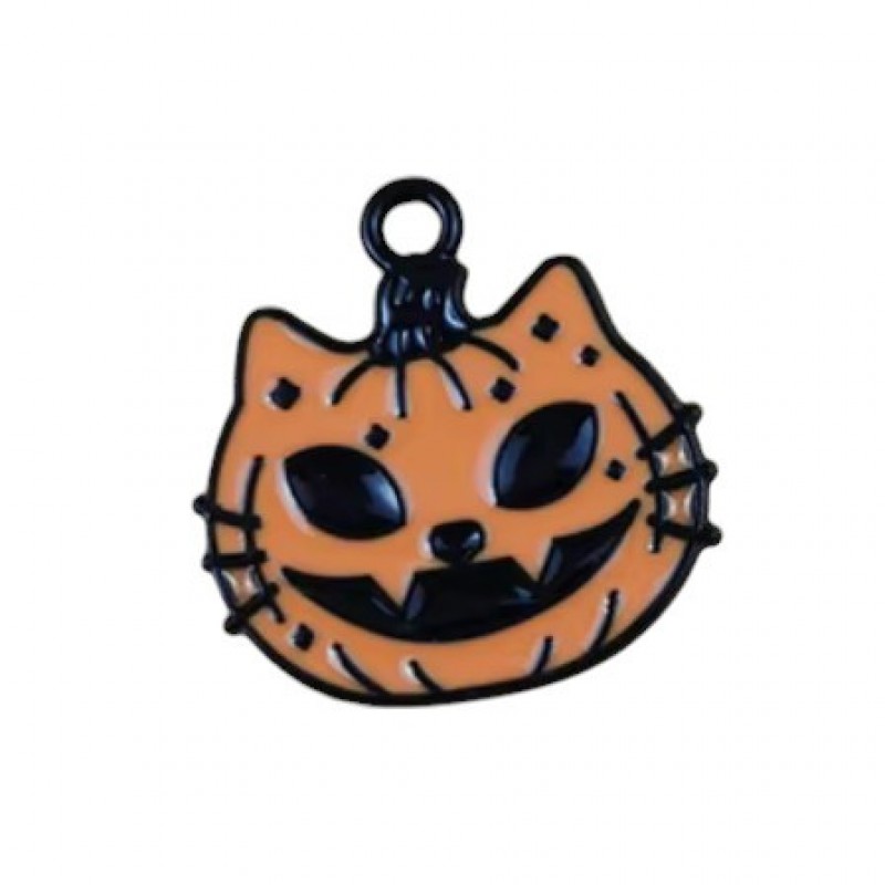 2 Breloques Citrouille en Émail Orange Métal Noir Halloween 20x20mm