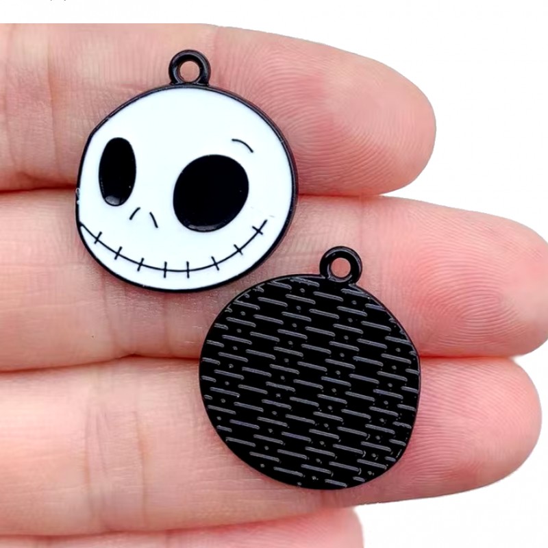 2 Breloques Jack en Émail Blanc Métal Noir Halloween 23x20mm