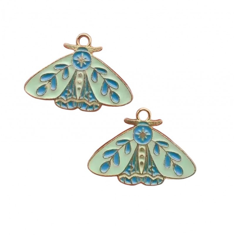 2 Breloques Papillon en Émail Métal Doré 28x20mm