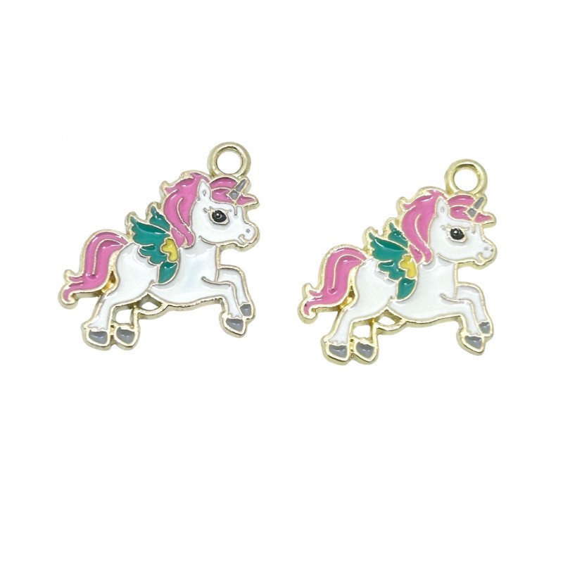 2 Breloques Licorne en Émail Métal Doré 22x18mm