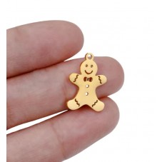 Breloque Bonhomme Pain d'Épice Noël en Acier Inoxydable Doré 19x13mm