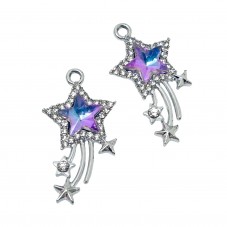 Breloque Étoile Filante en Cristal Strass Métal Argenté 31x17mm