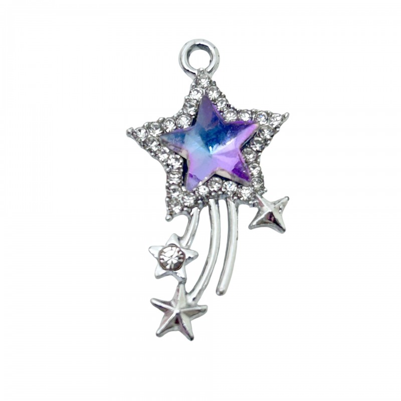 Breloque Étoile Filante en Cristal Strass Métal Argenté 31x17mm