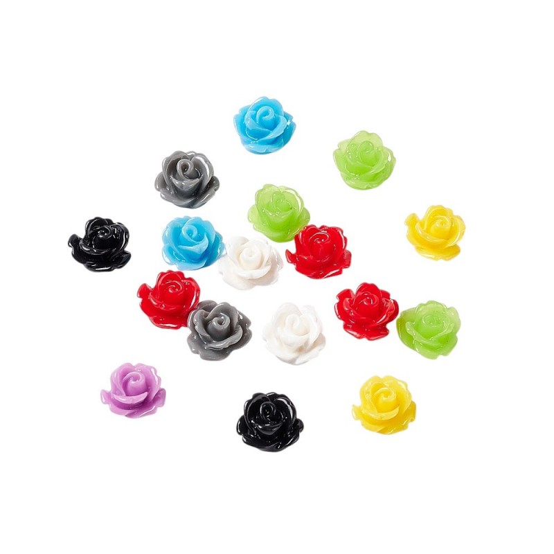 10 Cabochons Fleur Rose en Résine Multicolore 10mm