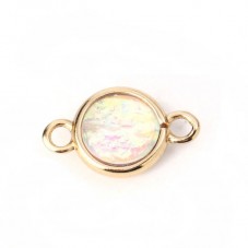 2 Connecteurs en Métal Doré Cabochon Blanc Irisé en Résine 16x10mm