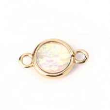2 Connecteurs en Métal Doré Cabochon Blanc Irisé en Résine 16x10mm