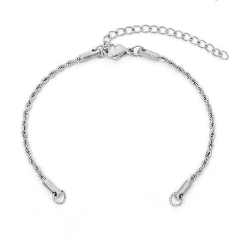 Support Bracelet Connecteur Chaine Torsade Argenté en Acier Inoxydable 2mm