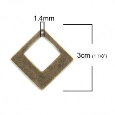 4 Breloques Pendentif Losange Bronze 30mm