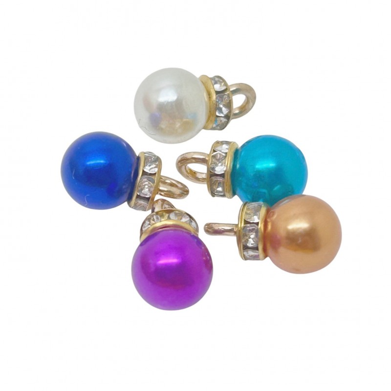 5 Breloques Perle 8mm avec Strass Métal Doré
