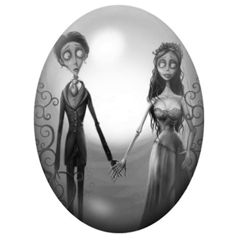 Cabochon en Verre Illustré Victor et Victoria Noces Funèbres 13x18, 18x25 ou 30x40mm