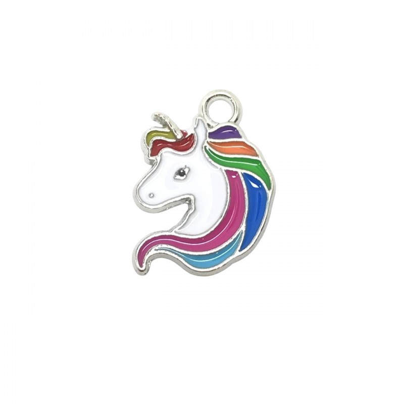 2 Breloques Licorne Métal Argenté en Émail Coloré 18x13mm