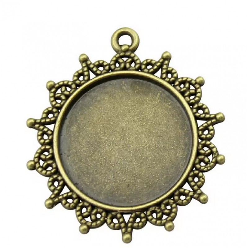 Support Pendentif Bronze Ornementé pour Cabochon 25mm