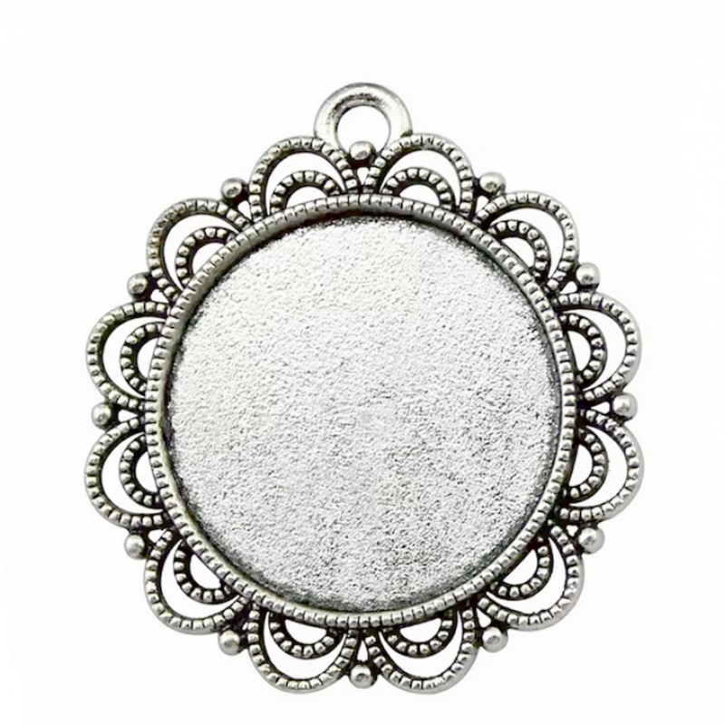 Support Pendentif Argenté Liseret pour Cabochon 25mm