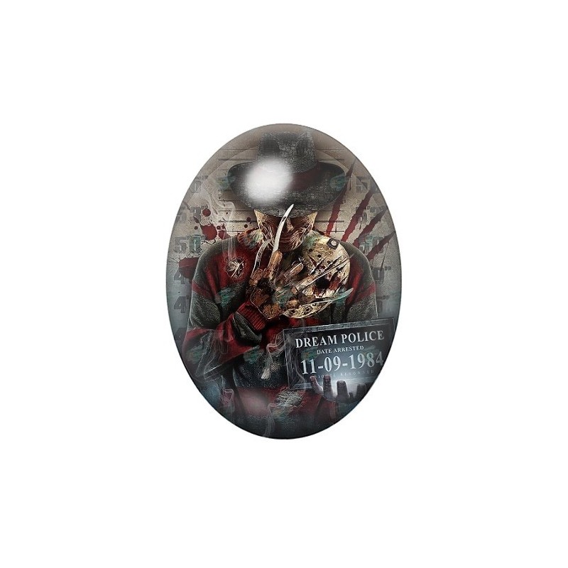 Cabochon en Verre Illustré Freddy Coupable Police Gothique 13x18, 18x25 ou 30x40mm
