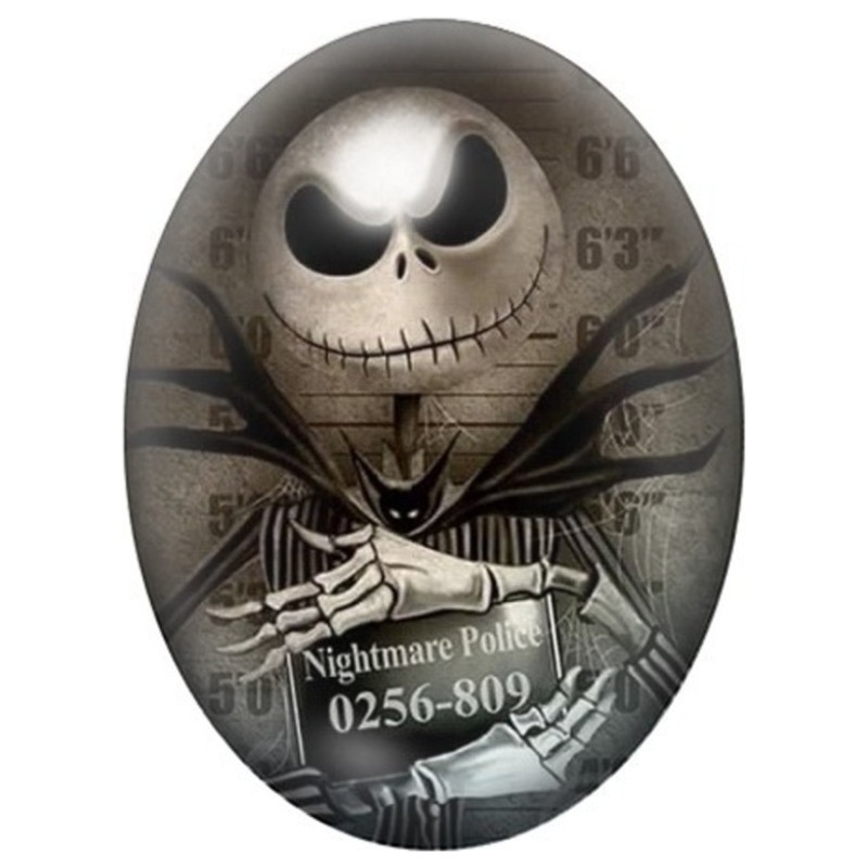 Cabochon en Verre Illustré Jack Skellington Nightmare Police 13x18, 18x25 ou 30x40mm