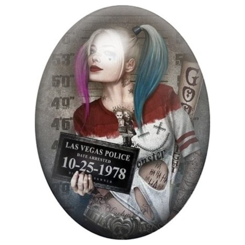 Cabochon en Verre Illustré Harley Quinn Las Vegas Police 13x18, 18x25 ou 30x40mm