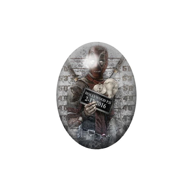 Cabochon en Verre Illustré Deadpool Coupable Police Gothique 13x18, 18x25 ou 30x40mm