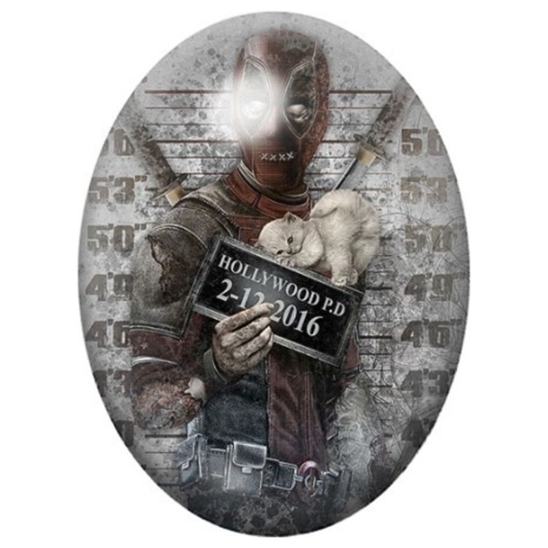 Cabochon en Verre Illustré Deadpool Hollywood Police 13x18, 18x25 ou 30x40mm