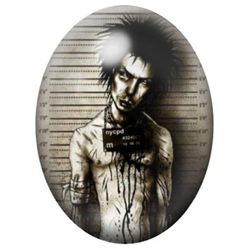 Cabochon en Verre Illustré Zombie en Portrait Judiciaire 13x18, 18x25 ou 30x40mm