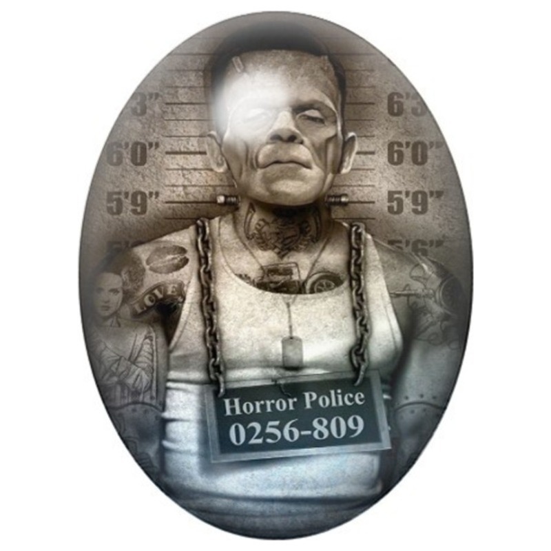 Cabochon en Verre Illustré Frankenstein Horror Police 13x18, 18x25 ou 30x40mm