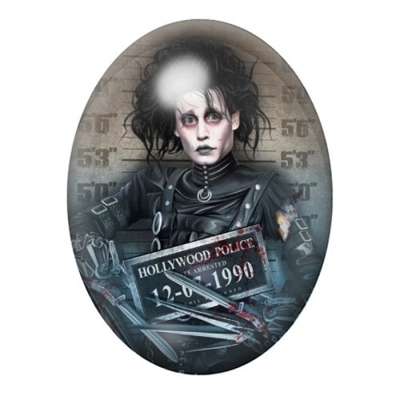 Cabochon en Verre Illustré Edward aux Mains d’Argent Hollywood Police 13x18, 18x25 ou 30x40mm