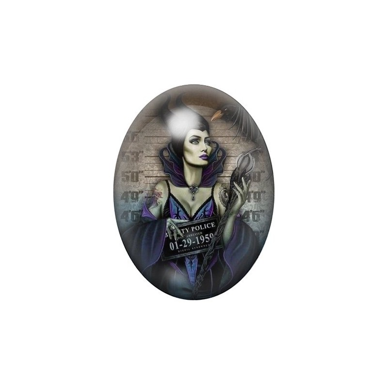 Cabochon en Verre Illustré Maléfique Coupable Police Gothique 13x18, 18x25 ou 30x40mm