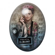 Cabochon en Verre Illustré Frida Kahlo Coupable Police Gothique 13x18, 18x25 ou 30x40mm  pour la Création de Bijoux Fantaisie - 