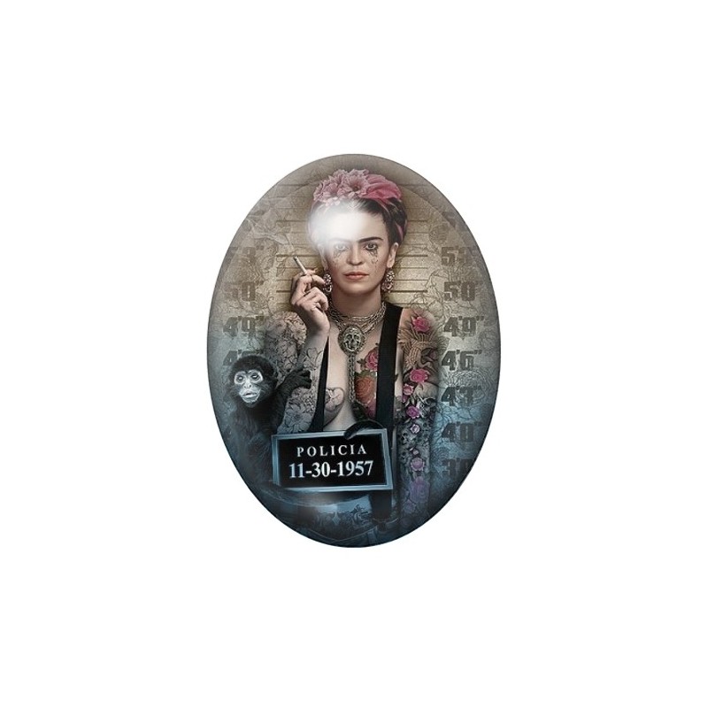 Cabochon en Verre Illustré Frida Kahlo Coupable Police Gothique 13x18, 18x25 ou 30x40mm