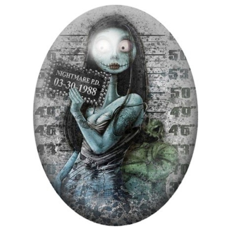 Cabochon en Verre Illustré Sally Nightmare en Portrait Judiciaire 13x18, 18x25 ou 30x40mm