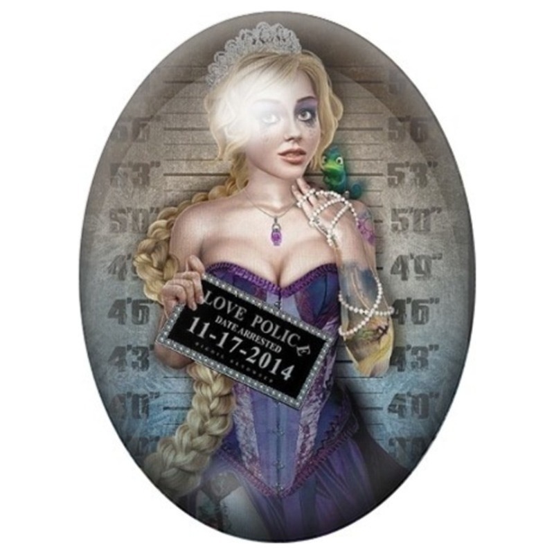 Cabochon en Verre Illustré Reine Blonde en Portrait Judiciaire 13x18, 18x25 ou 30x40mm