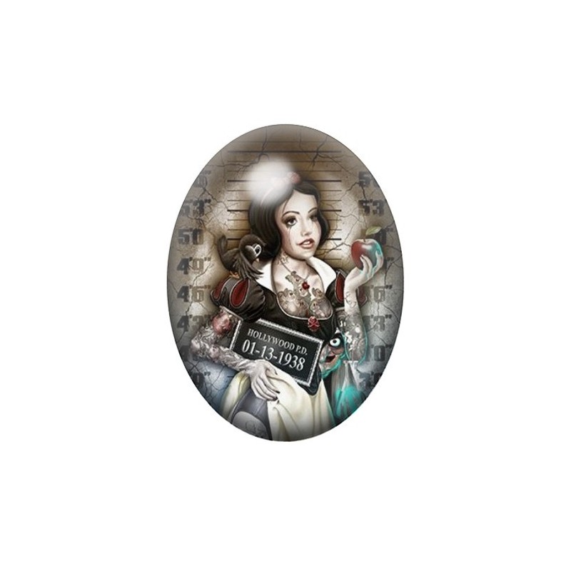 Cabochon en Verre Illustré Blanche-Neige Coupable Police Gothique 13x18, 18x25 ou 30x40mm