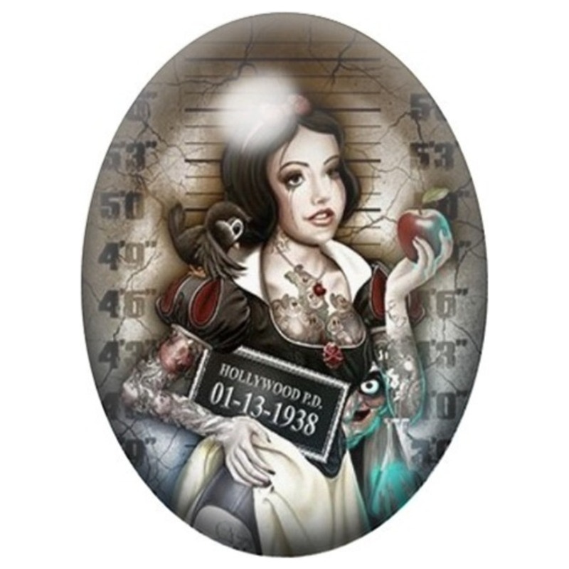 Cabochon en Verre Illustré Blanche-Neige Hollywood Police 13x18, 18x25 ou 30x40mm