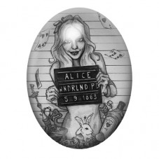 Cabochon en Verre Illustré Alice au Pays des Merveilles en Portrait Judiciaire 13x18, 18x25 ou 30x40mm pour la création de bijou