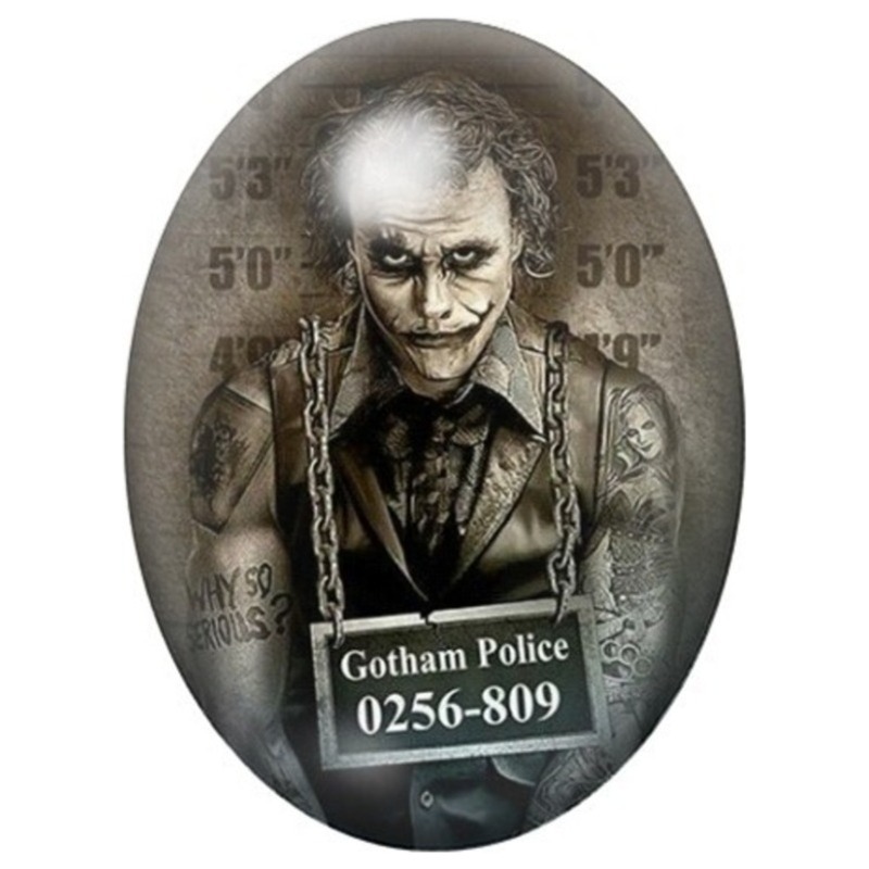 Cabochon en Verre Illustré Joker Gotham Police en Portrait Judiciaire 13x18, 18x25 ou 30x40mm