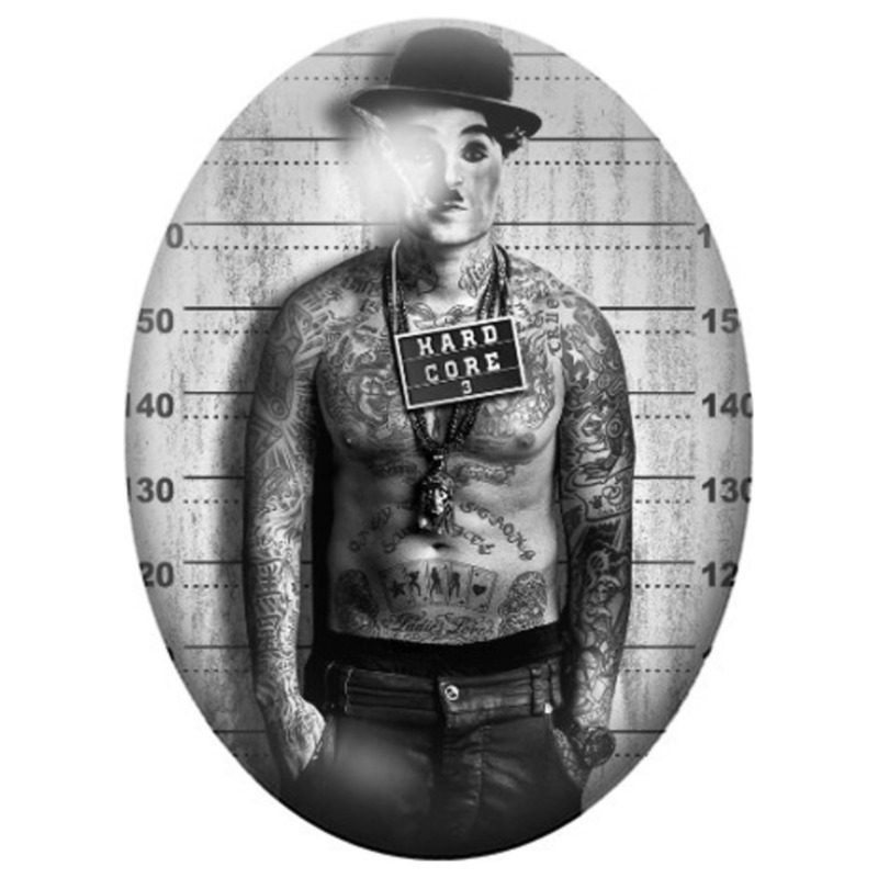 Cabochon en Verre Illustré Homme Tatoué Hard Core en Portrait Judiciaire 13x18, 18x25 ou 30x40mm