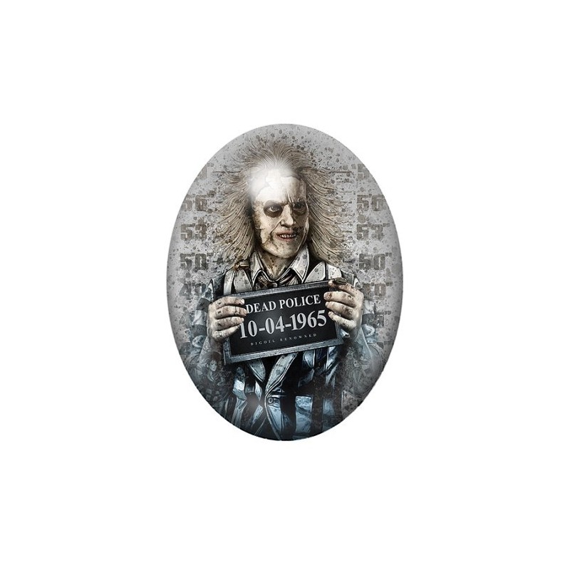 Cabochon en Verre Illustré Beetlejuice Coupable Police Gothique 13x18, 18x25 ou 30x40mm