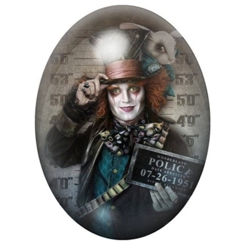Cabochon en Verre Illustré Chapelier Fou en Portrait Judiciaire 13x18, 18x25 ou 30x40mm
