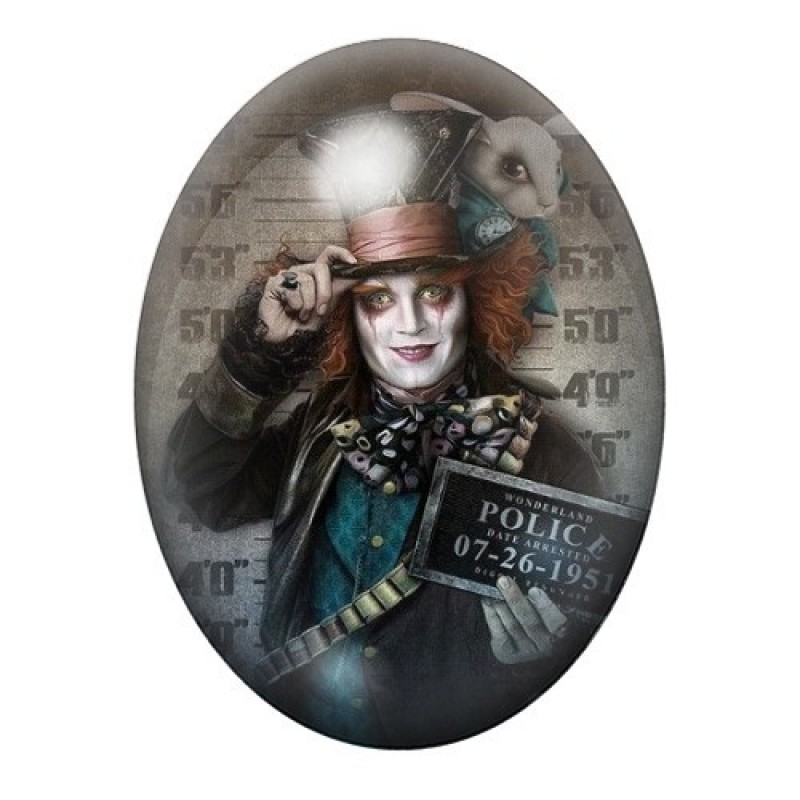 Cabochon en Verre Illustré Le Chapelier Fou Coupable Police Gothique 13x18, 18x25 ou 30x40mm