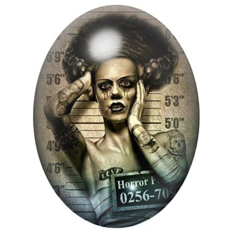 Cabochon en Verre Illustré Fiancée de Frankenstein en Portrait Judiciaire 13x18, 18x25 ou 30x40mm